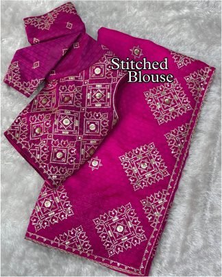 Sequence Work Rani Color Saree For Party