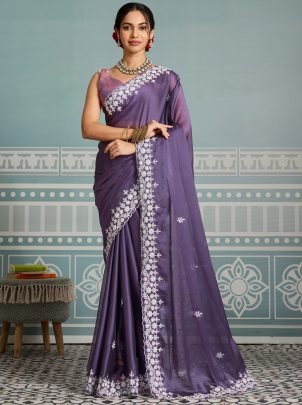 Sequence Work Royal Purple Silk Saree For Party 