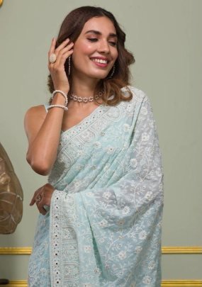 Sequence Work Sky Blue Colour Saree