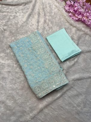 Sequence Work Sky Blue Colour Saree