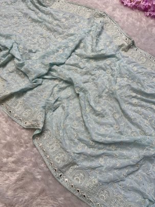 Sequence Work Sky Blue Colour Saree