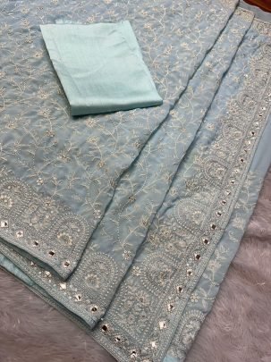 Sequence Work Sky Blue Colour Saree