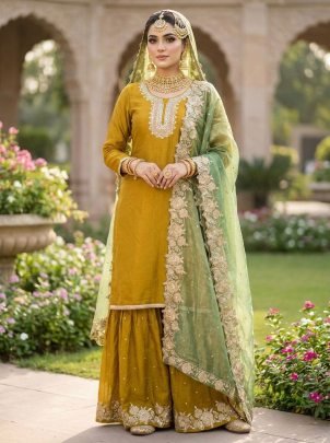 Sequence Work Yellow  Colour Gharara Suit