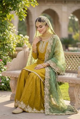 Sequence Work Yellow  Colour Gharara Suit