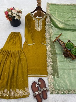 Sequence Work Yellow  Colour Gharara Suit