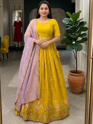 Sequence Work Yellow Colour Lehenga