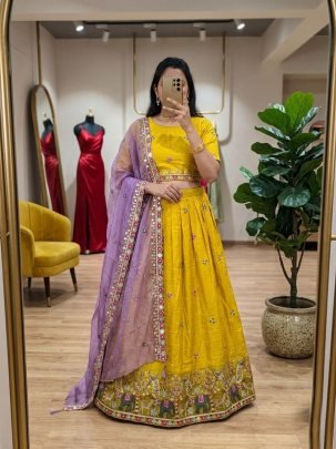 Sequence Work Yellow Colour Lehenga