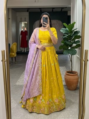 Sequence Work Yellow Colour Lehenga