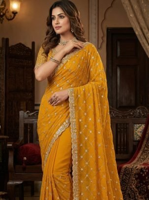 Sequence  Work  Yellow  Colour Saree