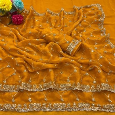 Sequence  Work  Yellow  Colour Saree