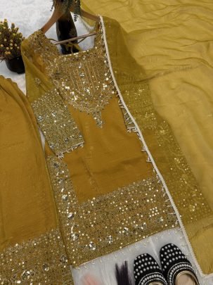 Sequence Work Yellow Colour  Palazzo  Suit