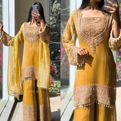 Sequence Work Yellow Colour  Palazzo  Suit