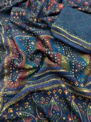 Sequins And Diamonds Work Purple Colour Saree