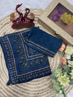 Sequins And Diamonds Work Purple Colour Saree