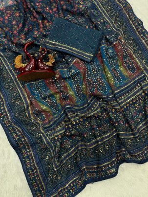 Sequins And Diamonds Work Purple Colour Saree