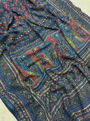 Sequins And Diamonds Work Purple Colour Saree