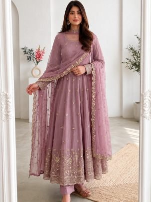 Sequins Work Onion Pink Colour Anarkali Suit