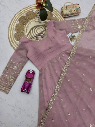 Sequins Work Onion Pink Colour Anarkali Suit