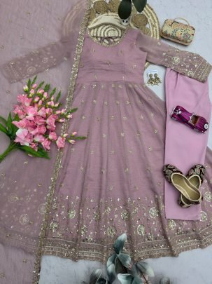 Sequins Work Onion Pink Colour Anarkali Suit