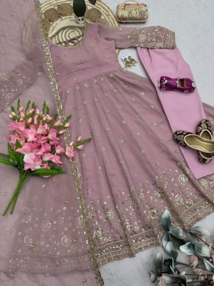 Sequins Work Onion Pink Colour Anarkali Suit
