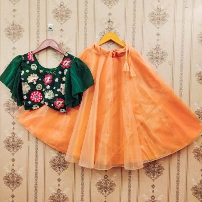 Sequins Work  Orange  Colour Kids Lehenga