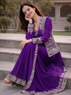 Sequins  Work Purple Colour Ready To Wear Saree