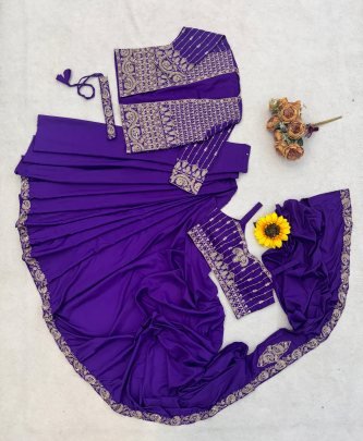Sequins  Work Purple Colour Ready To Wear Saree
