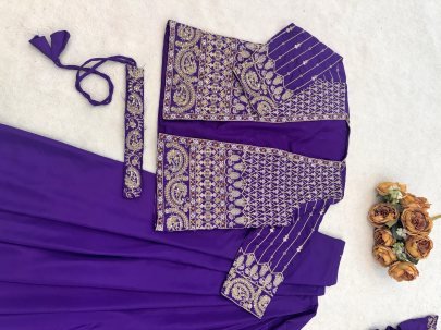 Sequins  Work Purple Colour Ready To Wear Saree