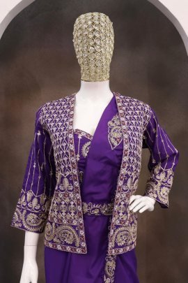 Sequins  Work Purple Colour Ready To Wear Saree