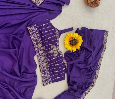 Sequins  Work Purple Colour Ready To Wear Saree