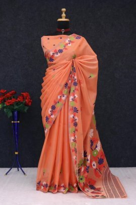 Shimmering Orange Grace Saree
