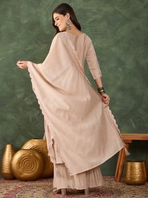 Silk Fabric  Beige Colour Kurti Pant With Dupatta