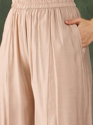 Silk Fabric  Beige Colour Kurti Pant With Dupatta