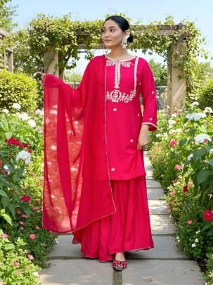 Silk Fabric Red  Colour Ready Made Suit