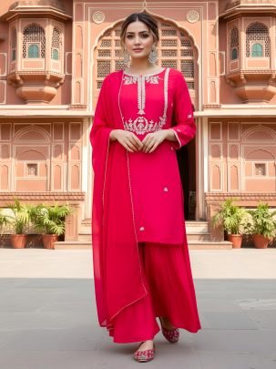 Silk Fabric Red  Colour Ready Made Suit