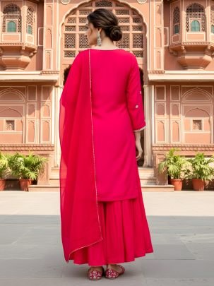 Silk Fabric Red  Colour Ready Made Suit