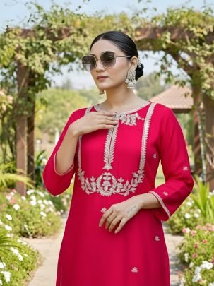 Silk Fabric Red  Colour Ready Made Suit