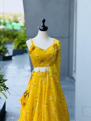 Silk Organza Yellow Colour  Lehenga Choli