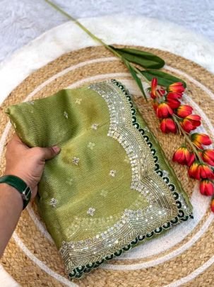 Sitara  Fabric Fancy Pista Colour Saree