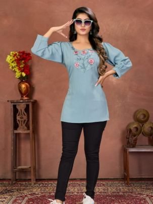 Sky Blue Abstract Print Kurti