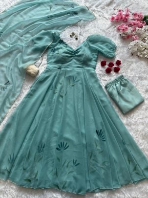 Sky Blue Handpainted Anarkali Set