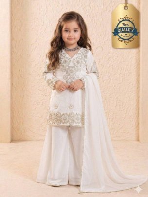 Snow Princess Kids Premium Embroidered Palazzo Suit Set