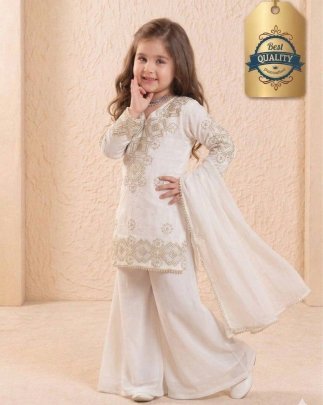Snow Princess Kids Premium Embroidered Palazzo Suit Set