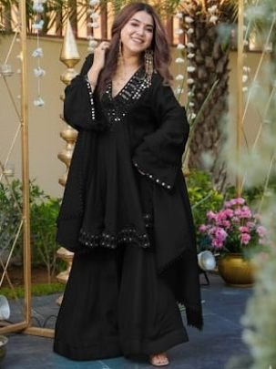Soft Chinon  Fabric Black Colour  Sharara Suit