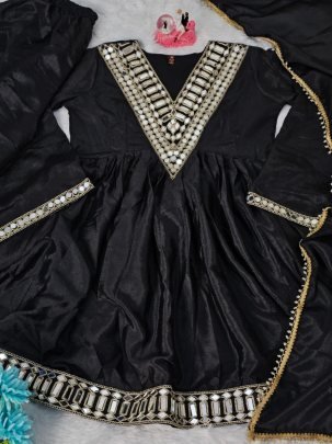 Soft Chinon  Fabric Black Colour  Sharara Suit