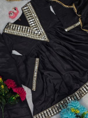 Soft Chinon  Fabric Black Colour  Sharara Suit