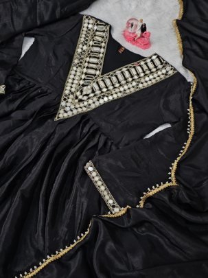 Soft Chinon  Fabric Black Colour  Sharara Suit