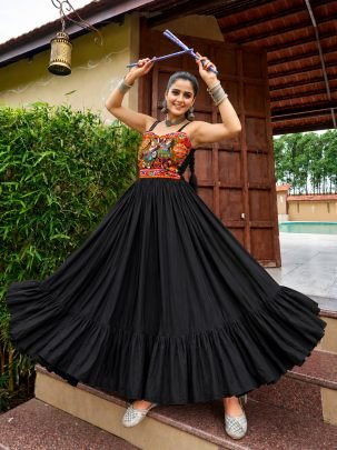 Soft Cotton Black Colour Navratri Gown