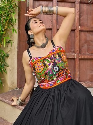 Soft Cotton Black Colour Navratri Gown