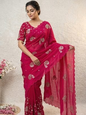 Soft Fandy Sattin Silk Hot PInk Colour Saree